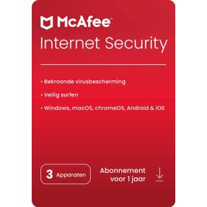 McAfee Internet Security | 3 Installaties | Jaarabonnement | Voor PC, mobiel &amp; tablet