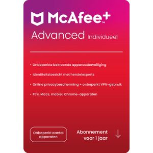 McAfee+ Advanced Individual | 1 Jaar | Onbeperkt aantal apparaten | Nieuw (McAfee Plus Advanced)