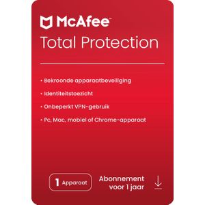 McAfee Total Protection | 1 Apparaat | Licentie voor 1 jaar | Ook voor tablet en mobiel