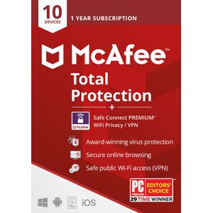 McAfee Total Protection + VPN | 2022 | voor 10 gebruikers | jaarlicentie | Windows | iOS | Android | Mac