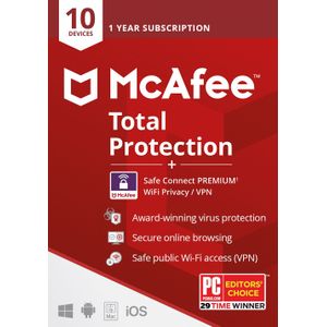 McAfee Total Protection | + VPN | Jaarlicentie | Beveiliging voor 10 Apparaten