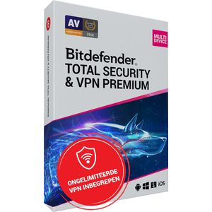 Bitdefender Total Security + VPN Premium | 10 apparaten | 1 jaar | Windows | Mac | Android | iOS