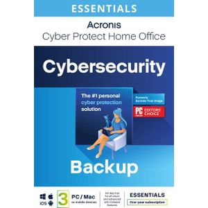 Acronis Cyber Protect Home Office Essentials | Jaarlicentie | 3 PC | Geschikt voor 3 installaties | Windows | Mac | Android | iOS