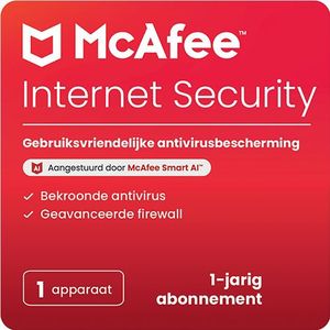 McAfee Internet Security | 1 Jaar | Geschikt voor 1 apparaat | PC, mobiel of tablet