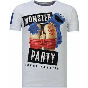 Monster Party - Rhinestone T-Shirt - Wit