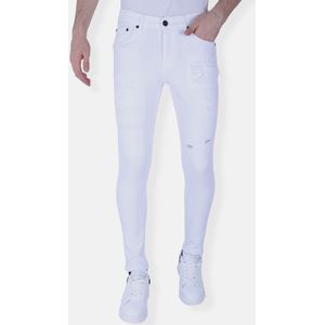 Witte Slim Fit Heren Jeans Scheuren  Wit
