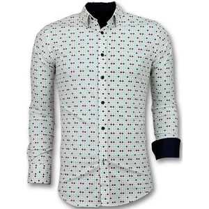 Heren Overhemden Slim Fit - Tetris Motief Heren Hemd  Beige