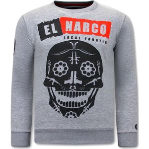Heren Sweater Print - El Narco - Grijs