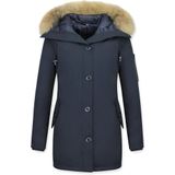 Lange Parka Jas Dames - Bontkraag - Blauw