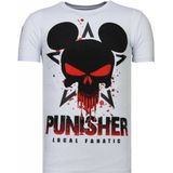 Punisher Mickey - Rhinestone T-Shirt - Wit