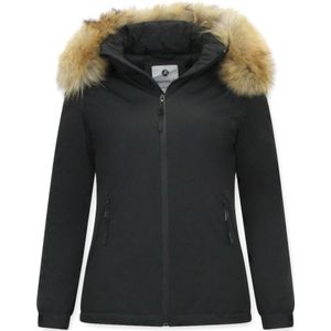 Korte Dames Winterjas - Slim Fit - Bontkraag - Zwart