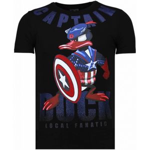 Captain Duck - Rhinestone T-Shirt - Zwart