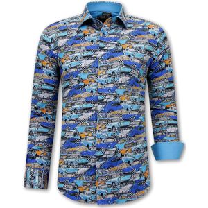 Heren Overhemd Auto Print  Blauw