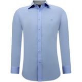 Business Heren Overhemden Lange Mouw - Slim Fit Blouse Stretch - Blauw