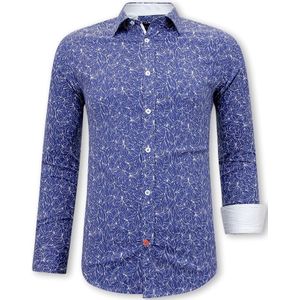 Heren Overhemd Bloemenprint- Slim Fit  Blauw