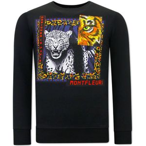 Heren Sweater Print - Tiger Poster -  - Zwart
