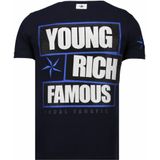Young Rich Famous - Rhinestone T-Shirt - Navy