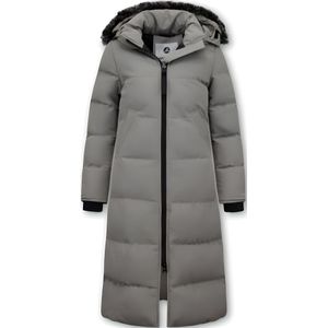 Lange Dames Puffer Jackets Capuchon - Grijs