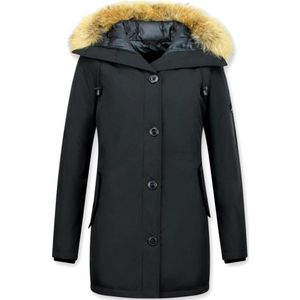 Lange Parka Jas Dames - Bontkraag - Zwart