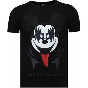 Kiss My Mickey - Rhinestone T-Shirt - Zwart