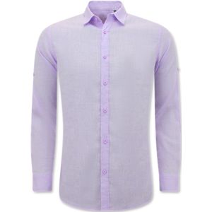 Linnen Overhemd Heren - Regular Fit - Blanco - Paars