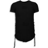 Destroyed Look T-Shirt - Ribbon Long Fit Sweater - Zwart