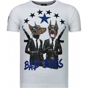 Bad Boys Pinscher - Rhinestone T-Shirt - Wit