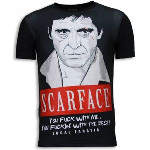 Scarface Red Scar - Digital Rhinestone T-Shirt - Zwart