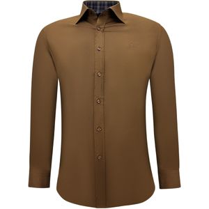 En Business Overhemden Heren - Slim Fit Blouse Stretch - Bruin
