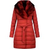 Lange Parka Dames Winterjas - Rode Faux Bontkraag - Rood