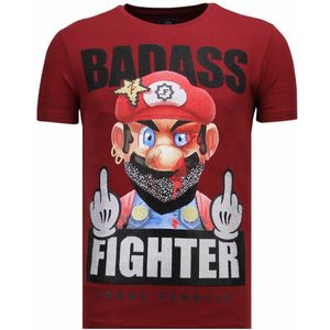 Fight Club Mario - Rhinestone T-Shirt - Bordeaux