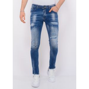 Blue Ripped Stretch Jeans Heren - Slim Fit -- Blauw