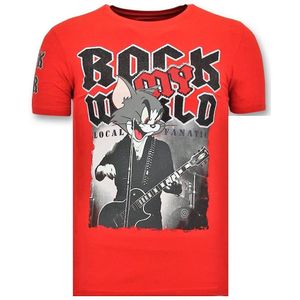 T-Shirt Mannen - Rock My World Cat - Rood