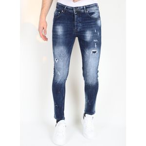 Paint Splatter Jeans Mannen Slim Fit Gaten -MM- Blauw