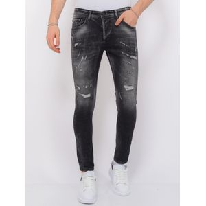 Destroyed Jeans With Paint Splatter Heren - Slim Fit -- Zwart