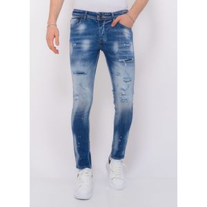 Ripped Stonewashed Jeans Heren - Slim Fit -- Blauw