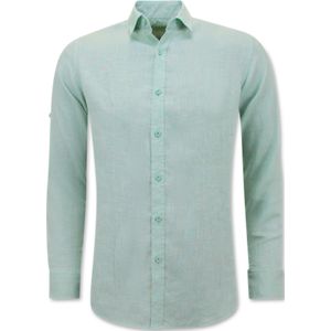 Linnen Overhemd Heren - Regular Fit - Blanco - Groen