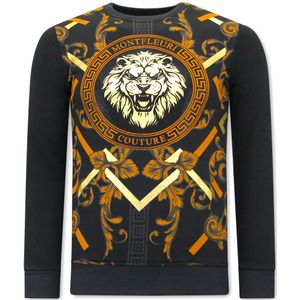 Heren Sweater Print - Gouden Leeuw  Zwart