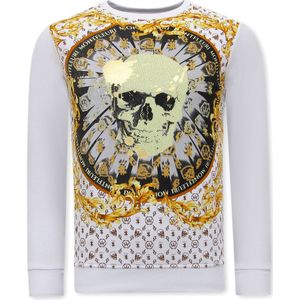 Heren Sweater Print - Skull Strass  Wit