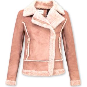 Bikerjack Dames Suede - Lammy Coat - Roze