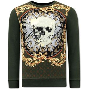 Heren Sweater Print - Skull Strass  Groen