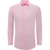 Linnen Overhemd Heren - Regular Fit - Blanco - Roze