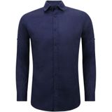 Linnen Overhemd Heren - Regular Fit - Blanco - Donker Blauw