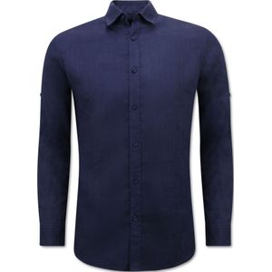 Linnen Overhemd Heren - Regular Fit - Blanco - Donker Blauw