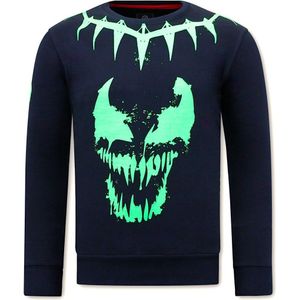 Heren Sweater Print -Venom Face Neon - Blauw