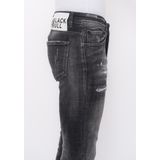 Stonewashed Ripped Mannen Jeans - Slim Fit -- Zwart