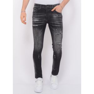 Stonewashed Ripped Mannen Jeans - Slim Fit -- Zwart