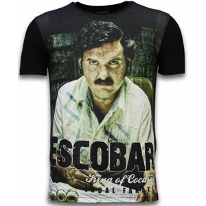 Escobar King Of Cocaine - Digital Rhinestone T-Shirt - Zwart