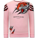 Heren Sweater Print - Tiger Head  Roze