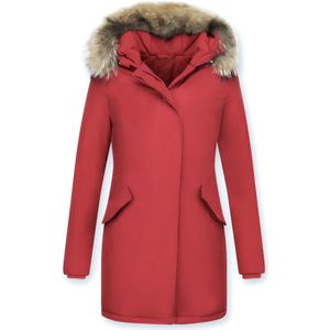 Parka Jas Dames Slim Fit - Bontkraag - Rood